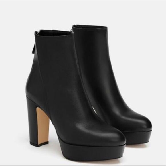 Zara Platform Leather Ankle Boots - Picture 2 of 11
